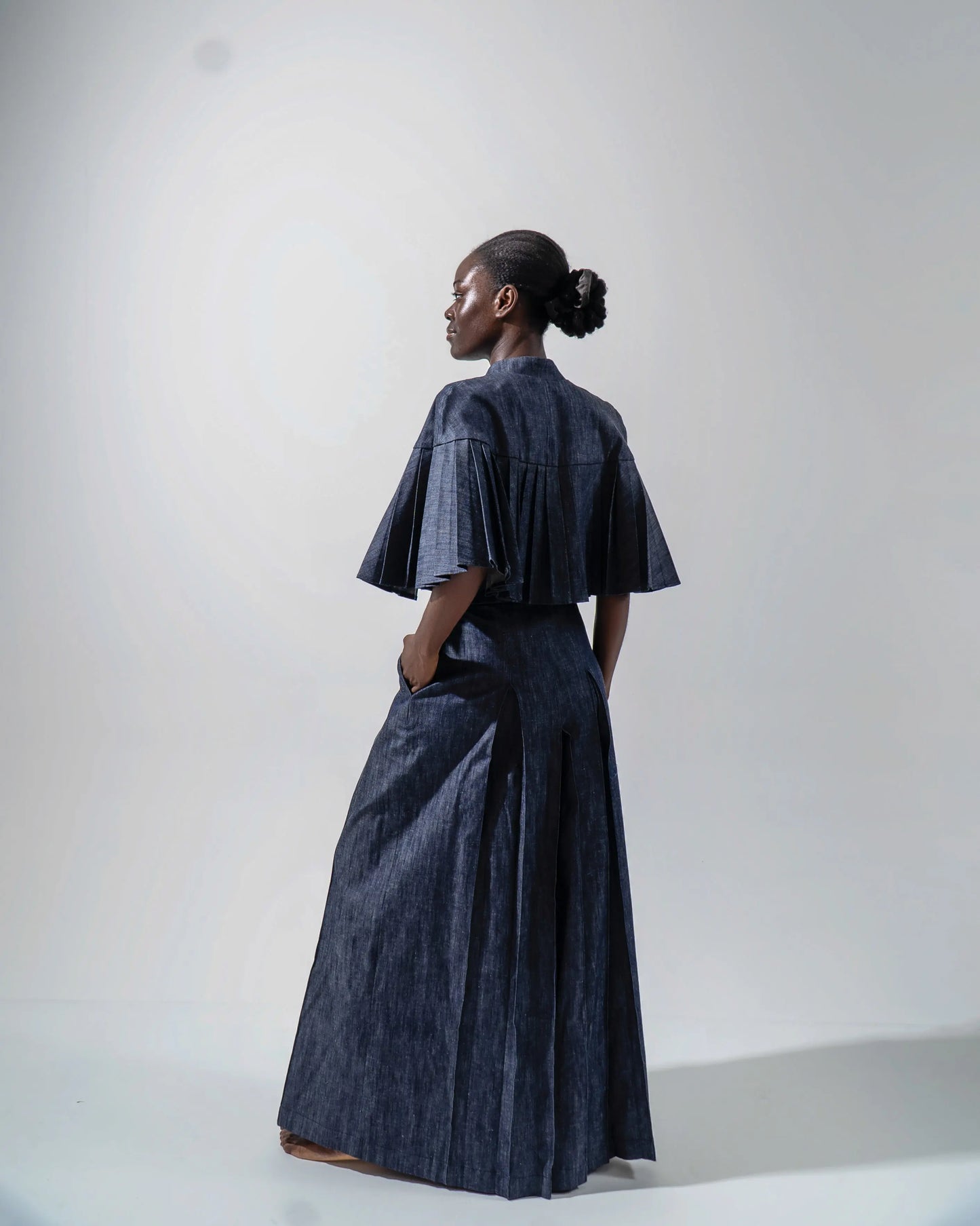 SANDRA PLEATED DENIM CAPE Josh And Nicol