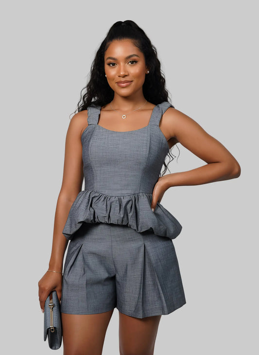 The Denim Peplum Top & Shorts Set Josh And Nicol