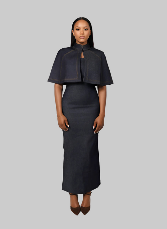 Sofia Maxi Bodycon Denim Dress and Cape Josh And Nicol