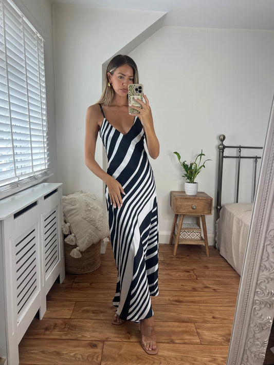 Chrissy Stripe Longer Length Midi Dress with Strap detail Josh And Nicol