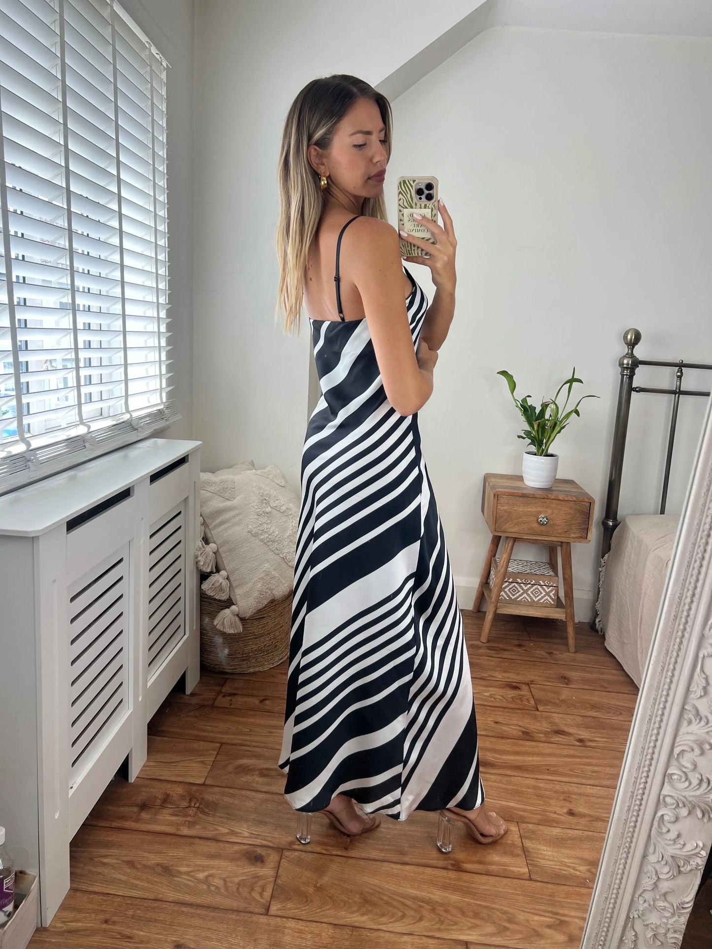 Chrissy Stripe Longer Length Midi Dress with Strap detail Josh And Nicol