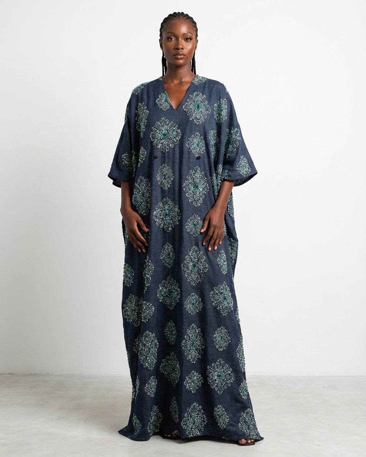 Abeni Beaded Denim Kaftan ( One Of A kind)