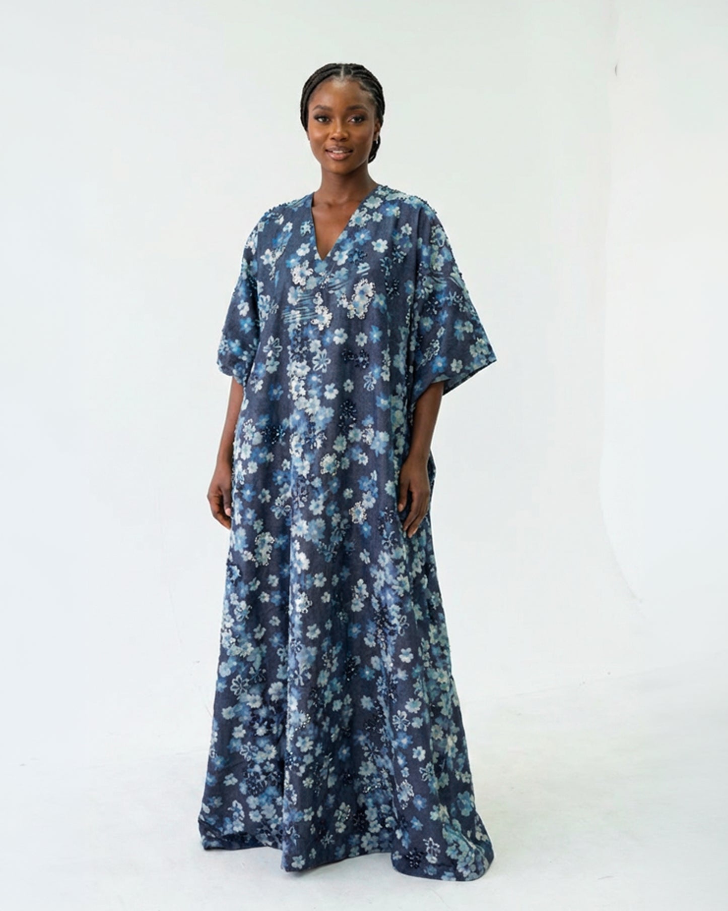 Abeni Beaded Denim Kaftan ( One Of A kind)