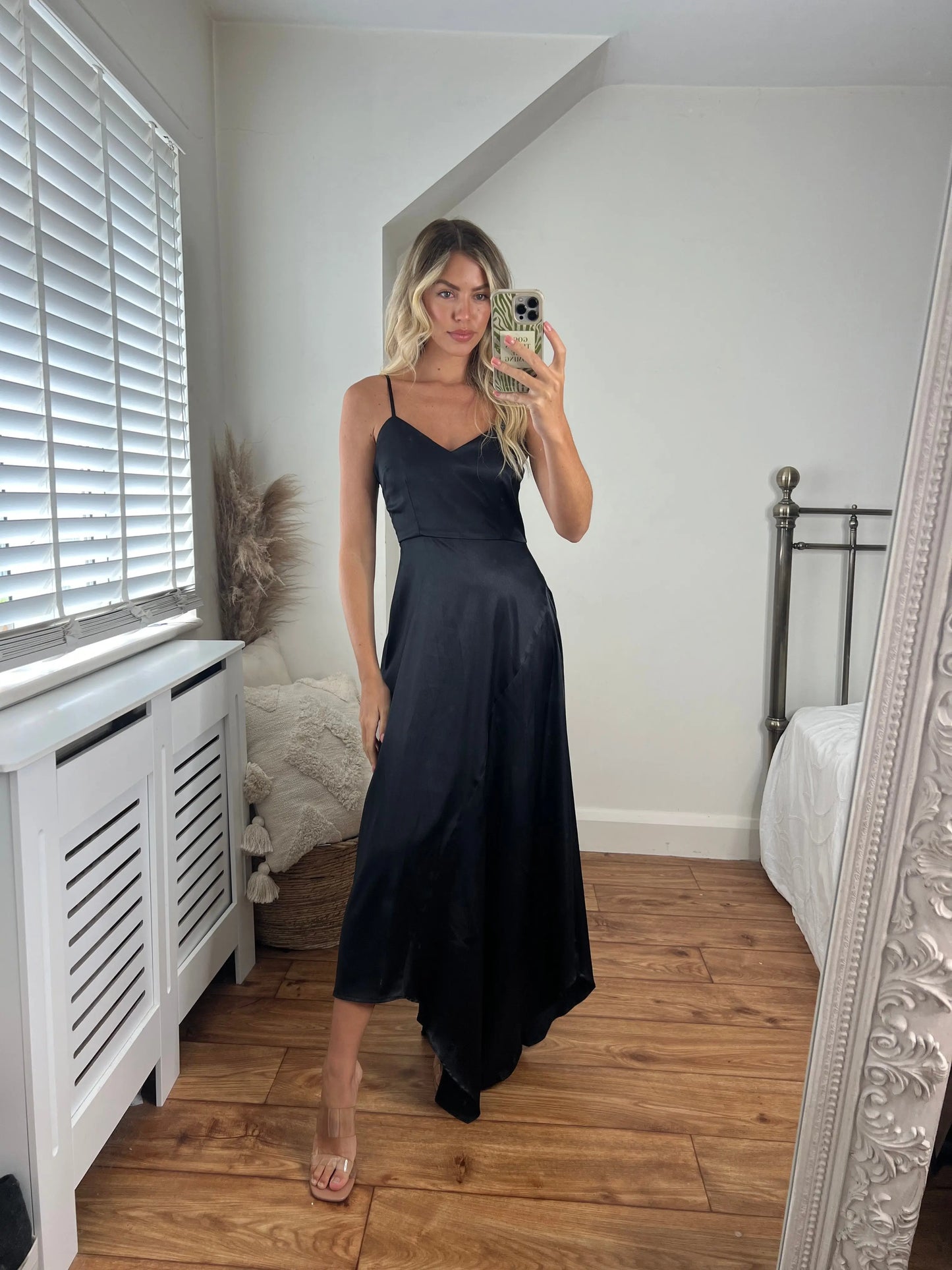 Lana Asymmetric Satin Dress- Black Josh And Nicol