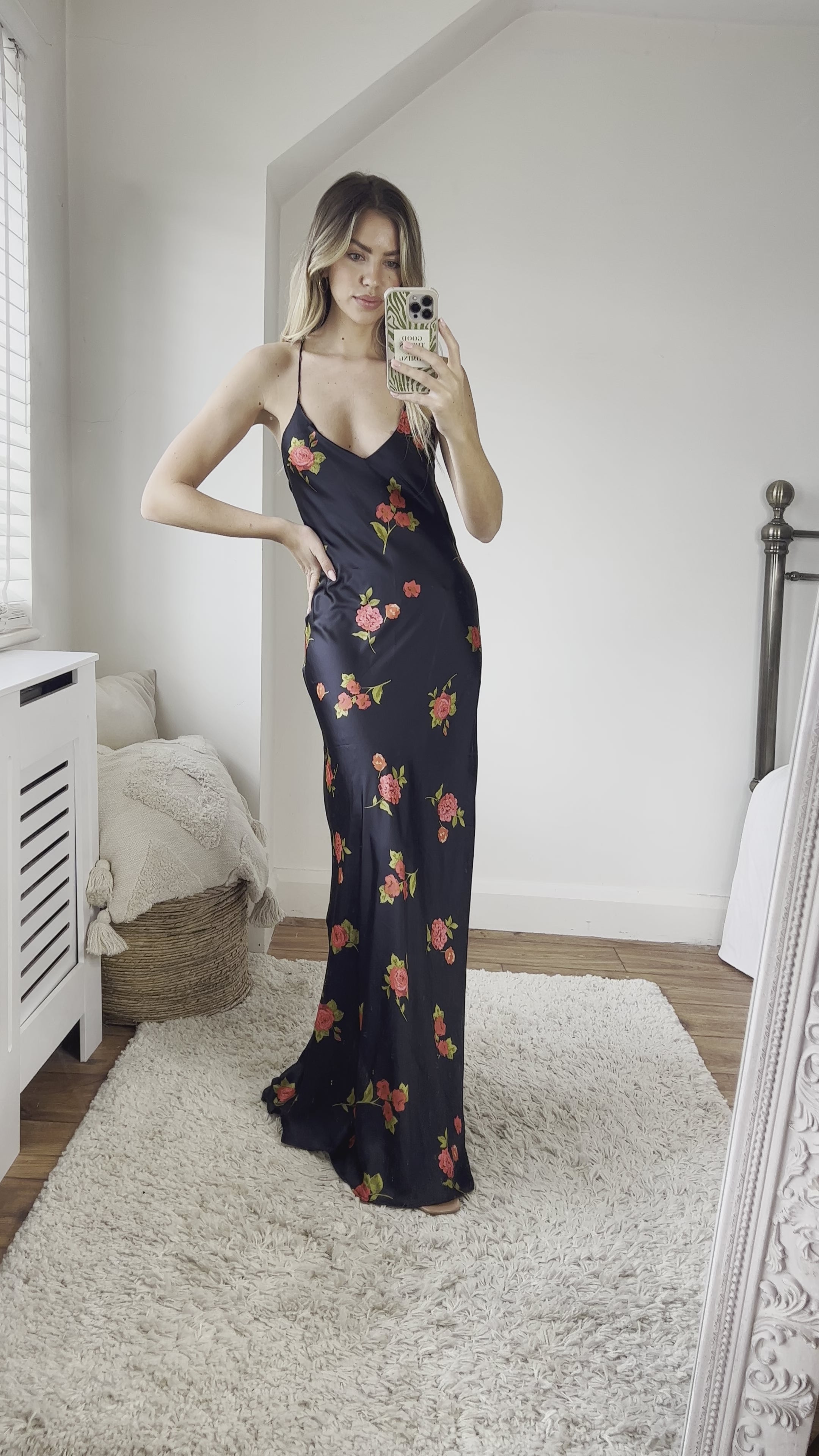 Zara Black Floral Printed Maxi Dress