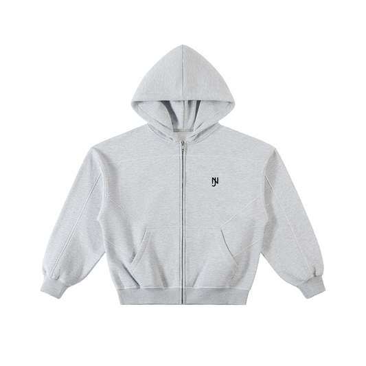 Contrast-Stitched Boxy Fleece Zip Hoodie ODMPOD
