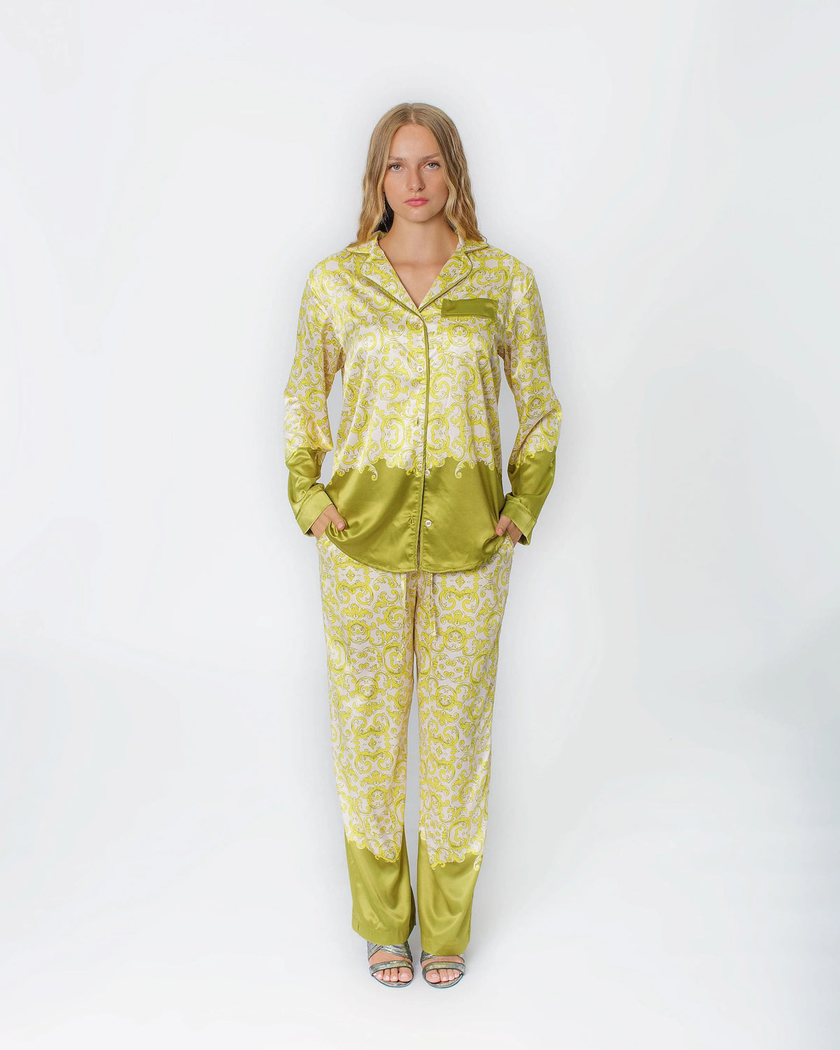 Jessie Lounge Wear Set Yellow Multi Print- Regular Length