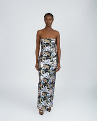 Sofia Maxi Bodycon Dress in Foil Floral Print