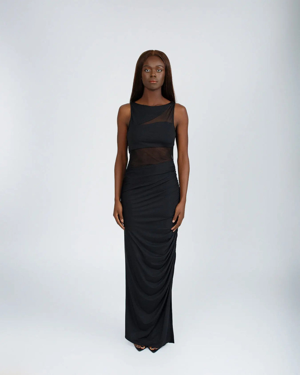 Mia Mesh Panel Bodycon Sleeveless Maxi Dress