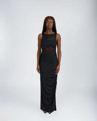 Mia Mesh Panel Bodycon Sleeveless Maxi Dress