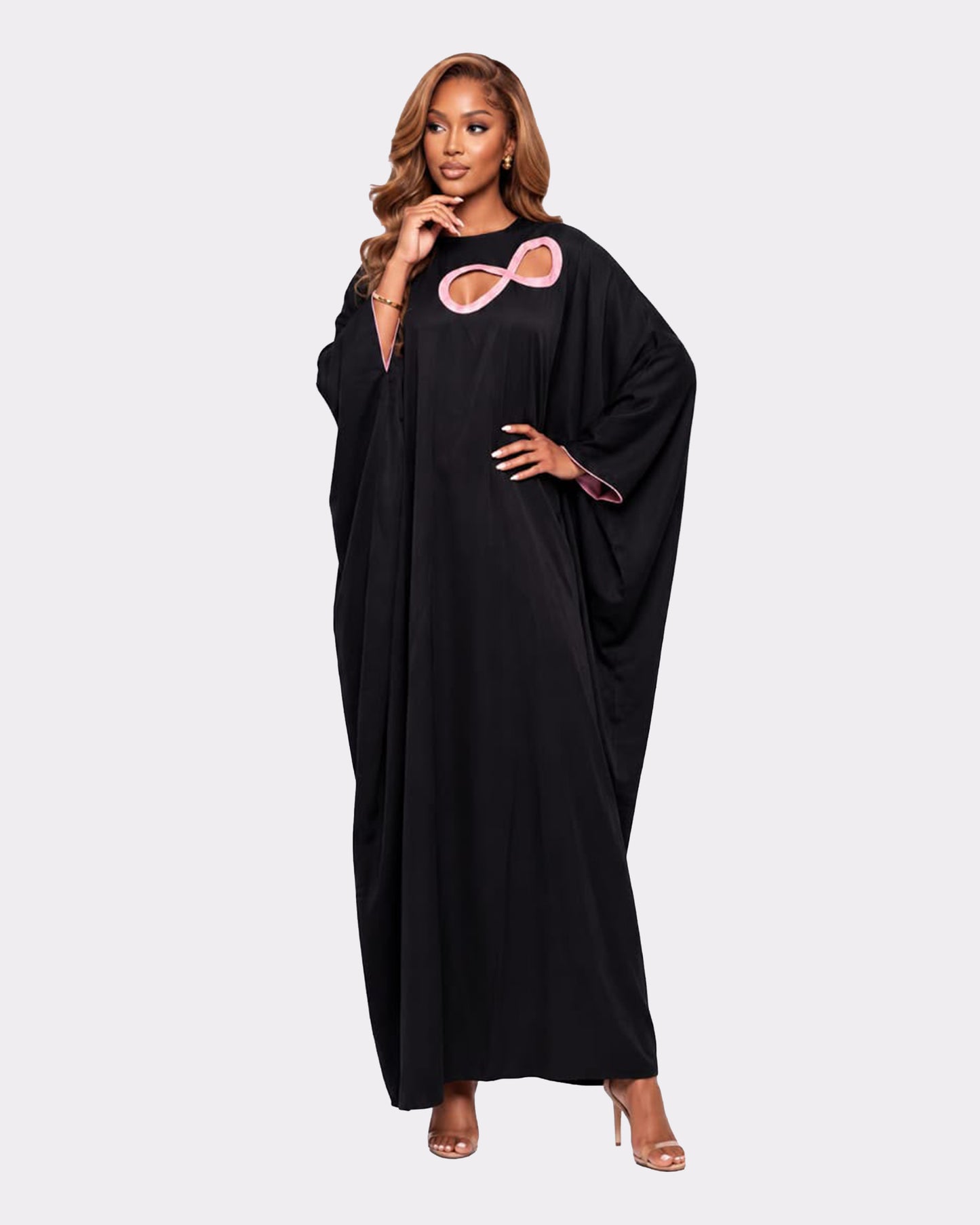 Metallic Infinity Detail Kaftan Dress in black