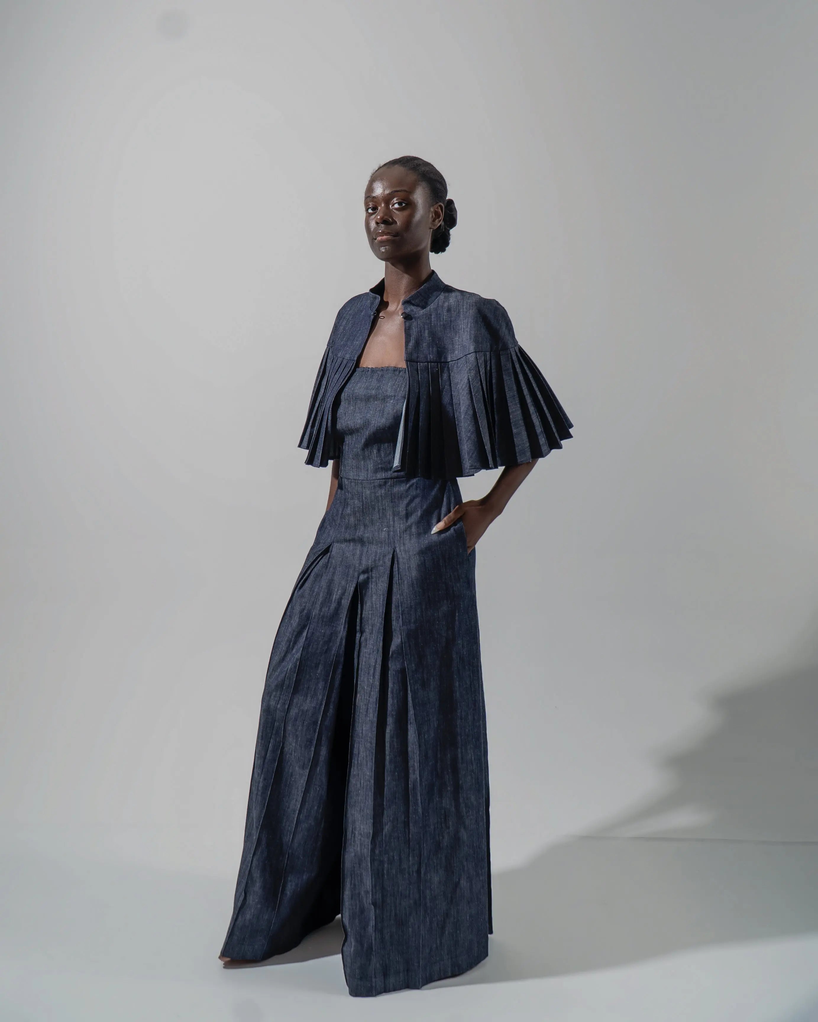 SANDRA PLEATED DENIM CAPE Josh And Nicol