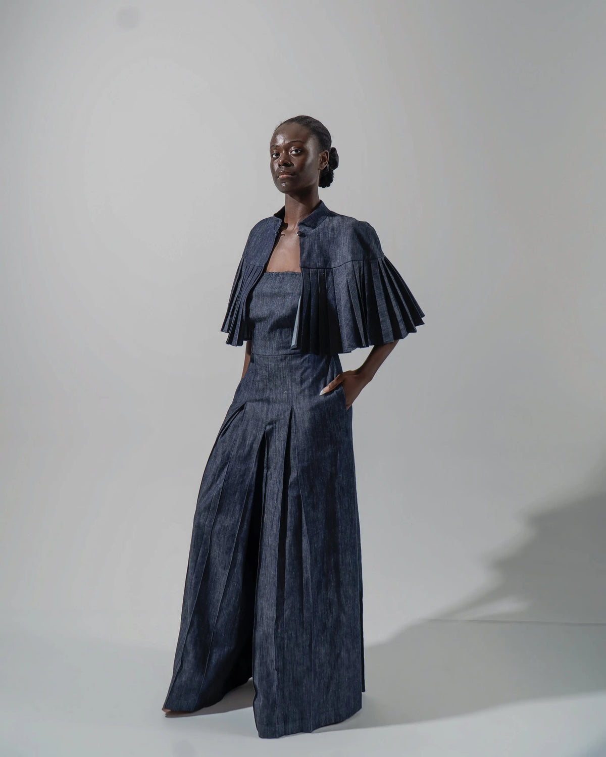 SANDRA PLEATED DENIM CAPE Josh And Nicol