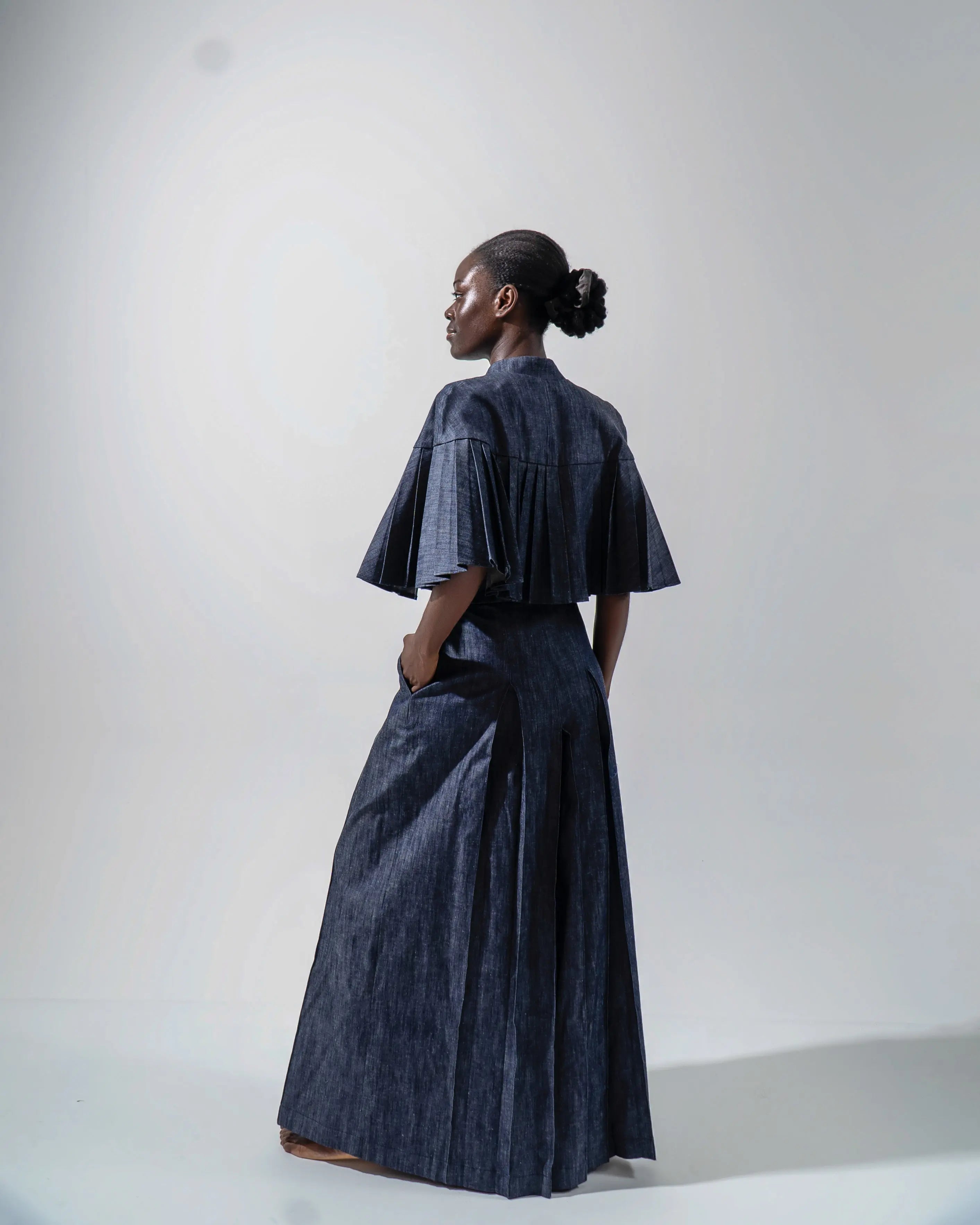 SANDRA PLEATED DENIM CAPE Josh And Nicol