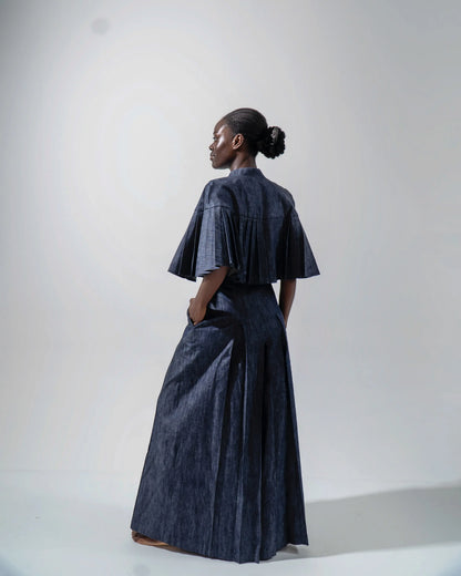 SANDRA PLEATED DENIM CAPE Josh And Nicol