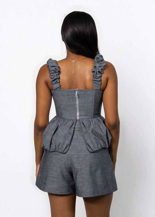 The Denim Peplum Top & Shorts Set Josh And Nicol