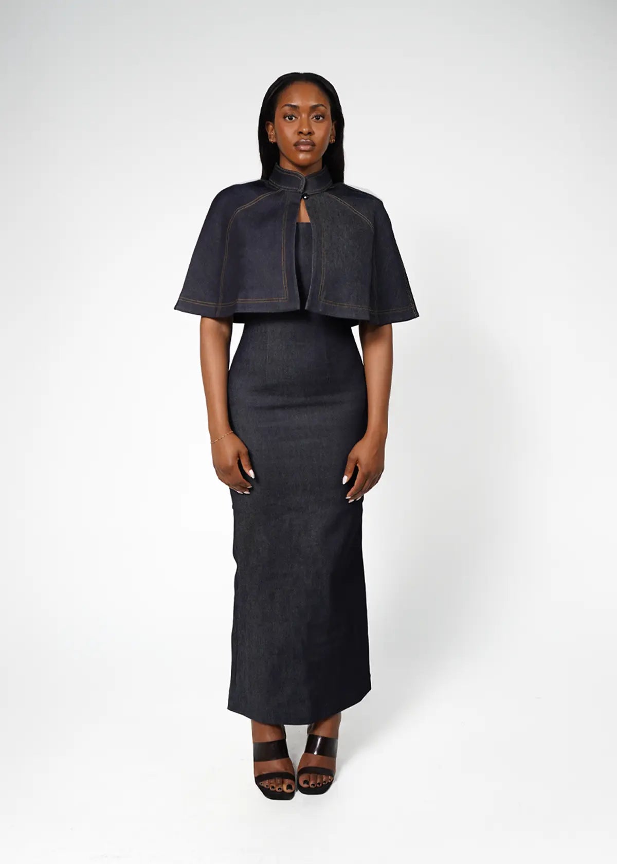 Sofia Maxi Bodycon Denim Dress and Cape Josh And Nicol