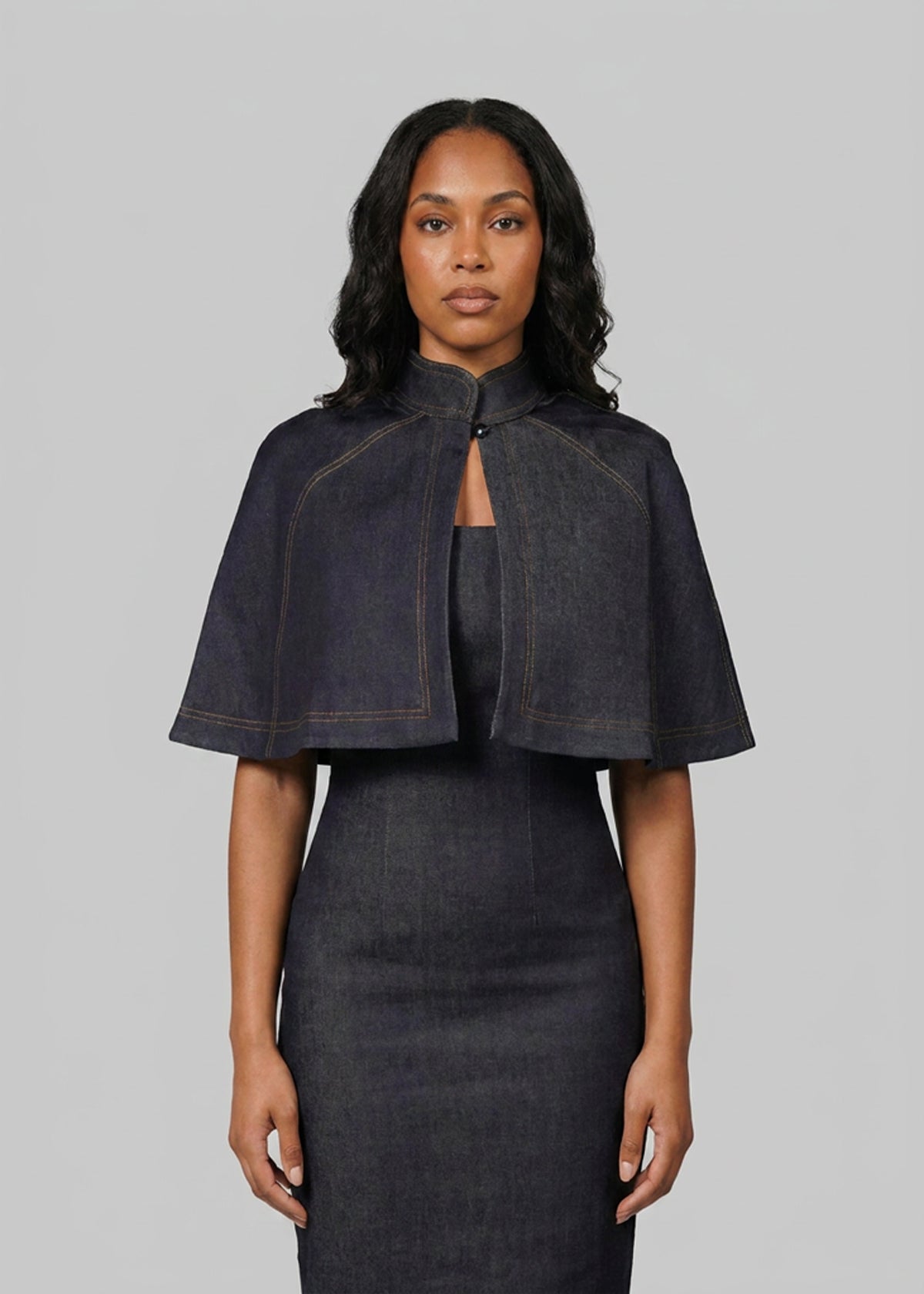 Sofia Topstitched Denim Cape Josh And Nicol