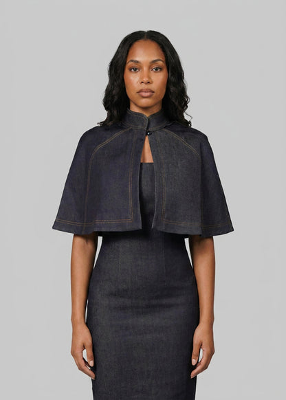 Sofia Topstitched Denim Cape Josh And Nicol
