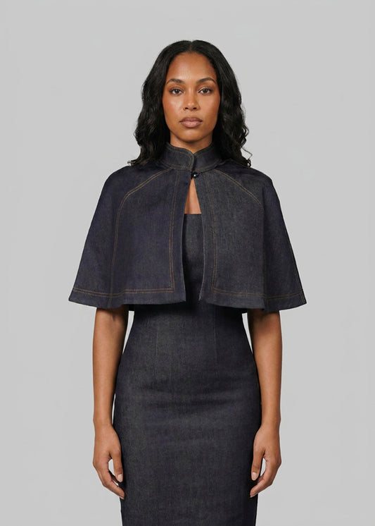 Sofia Topstitched Denim Cape Josh And Nicol