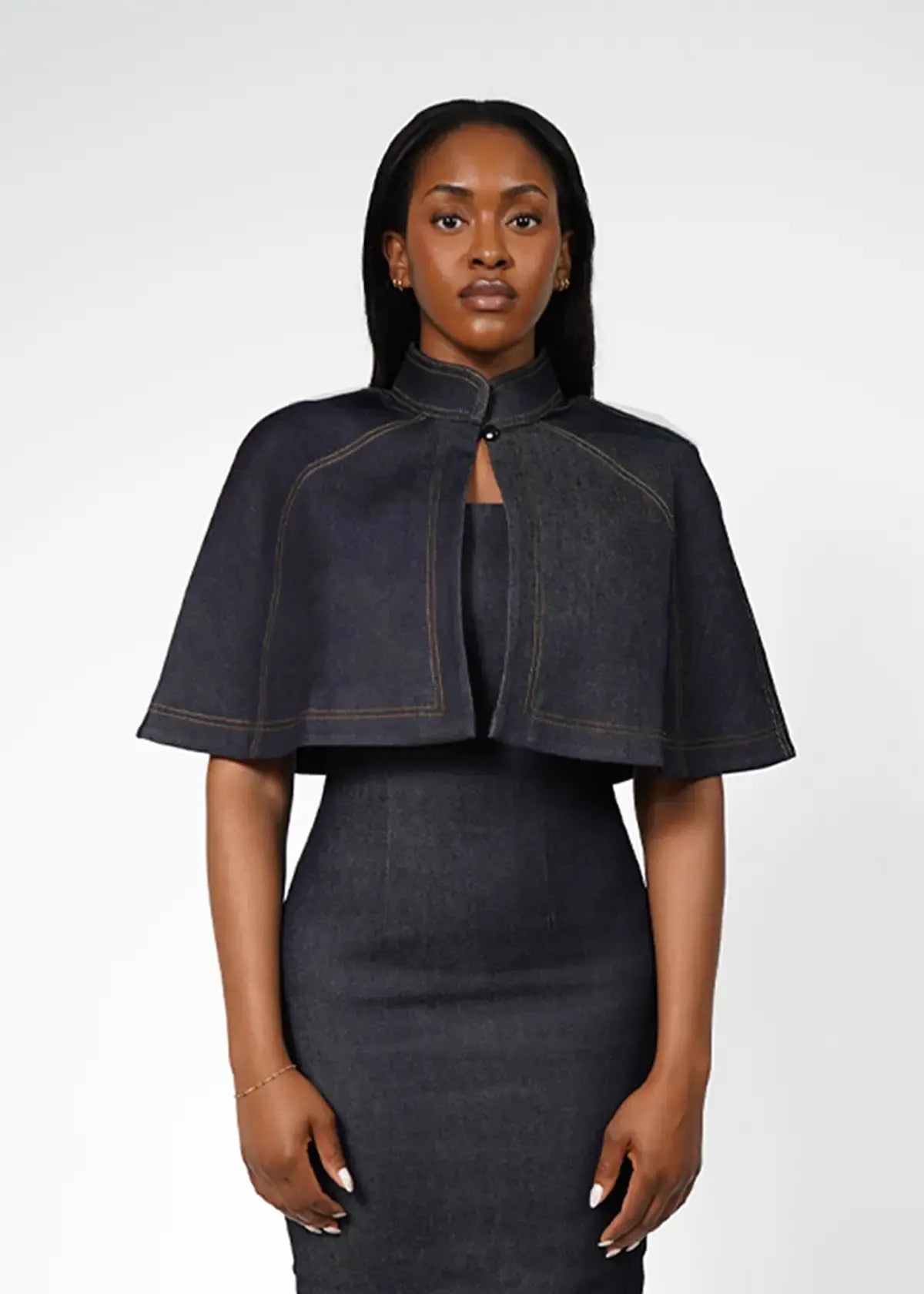Sofia Topstitched Denim Cape Josh And Nicol