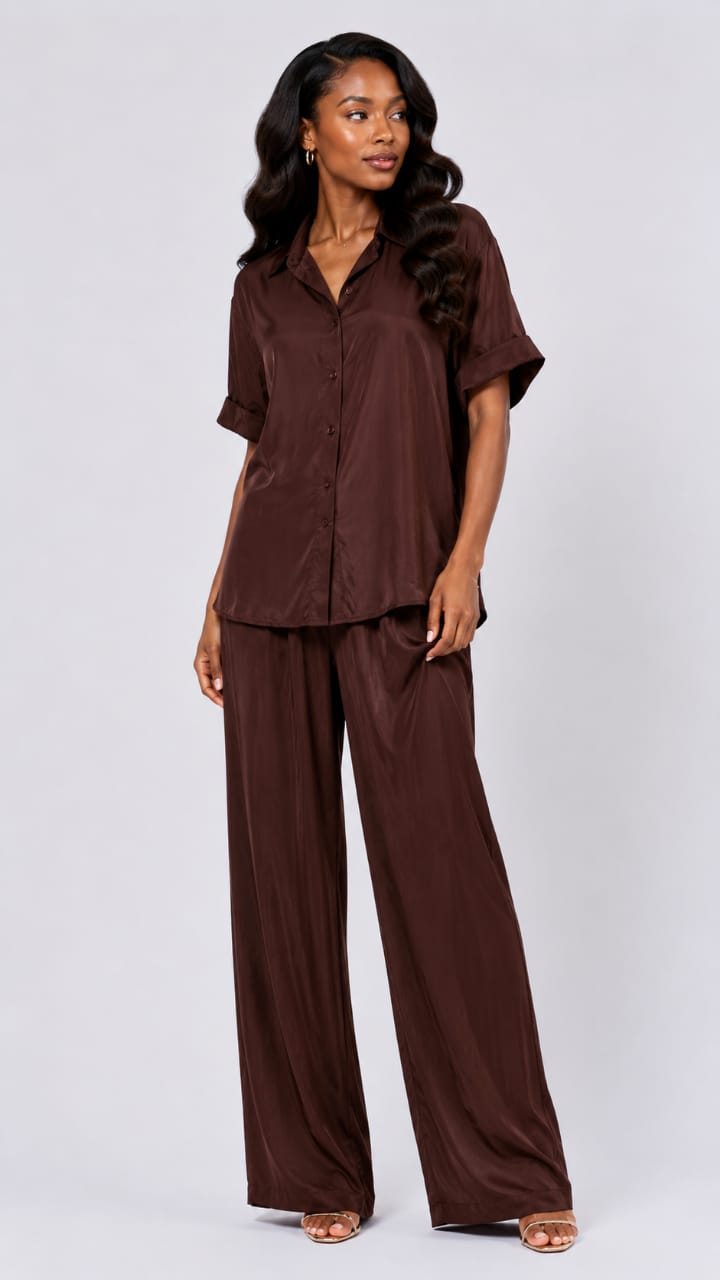Chocolate Satin Co-Ord Set Josh And Nicol