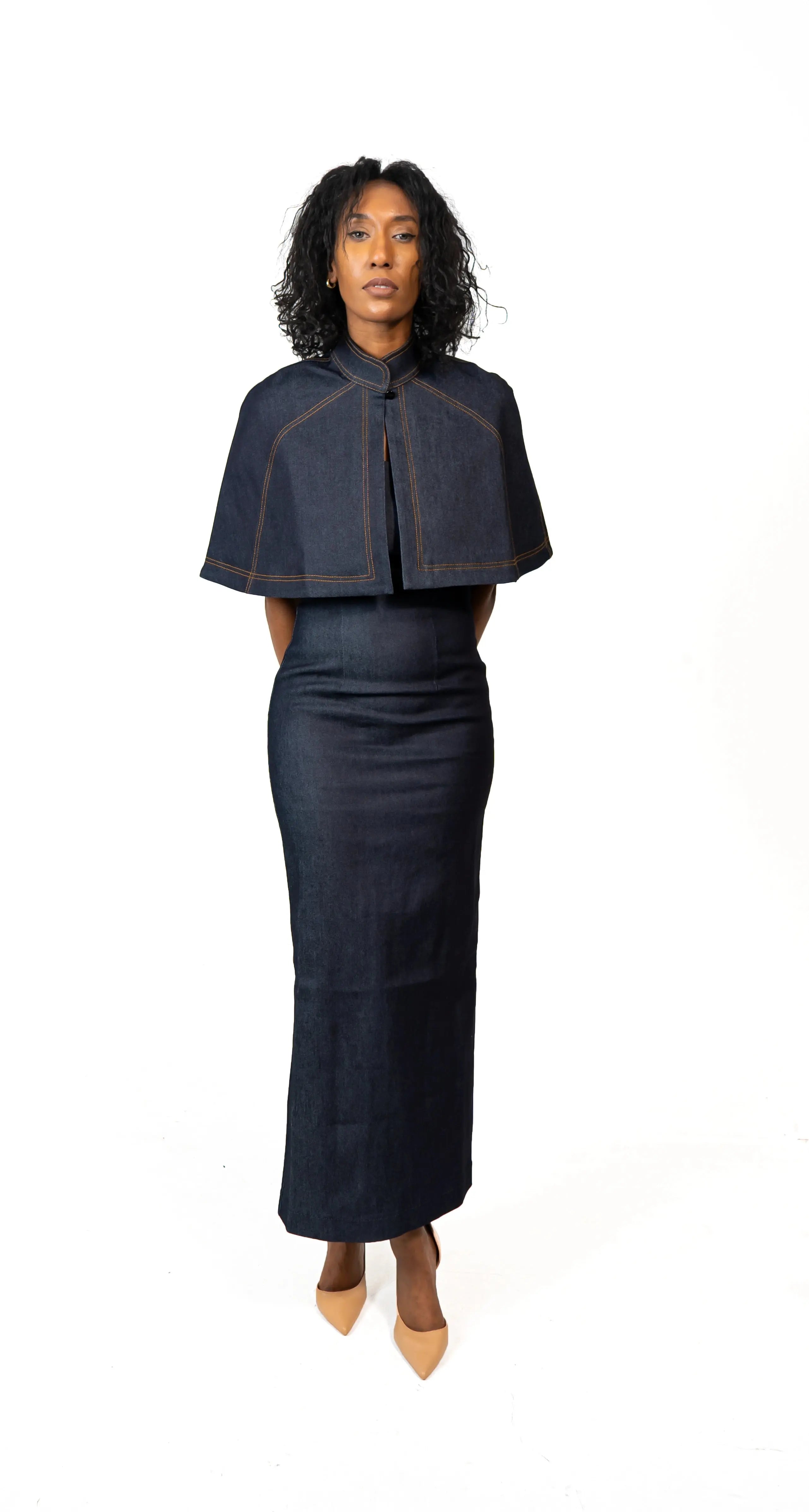 Sofia Maxi Bodycon Denim Dress and Cape Josh And Nicol