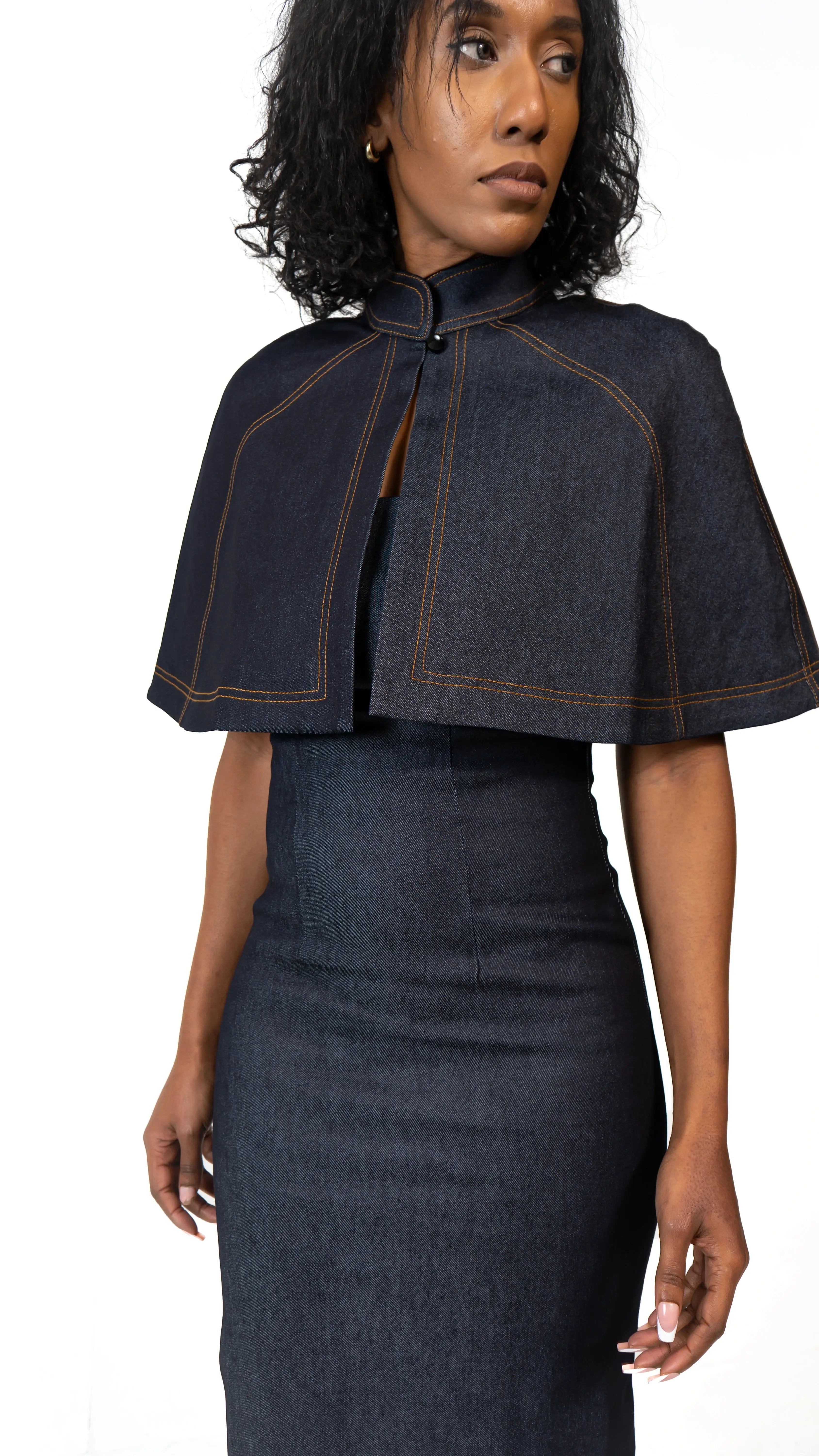 Sofia Maxi Bodycon Denim Dress and Cape Josh And Nicol