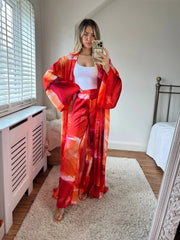 Kimono Full Length trouser and Jacket in our exclusive orange print Josh And Nicol
