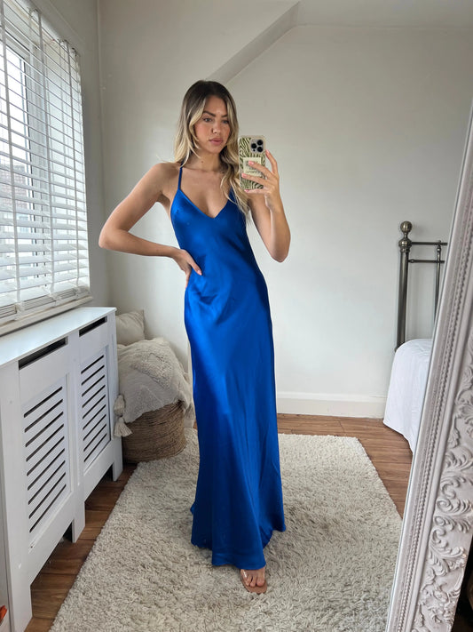 Zara Satin Maxi Dress- Royal Blue Josh And Nicol