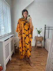 100% Pure Silk Yellow Print Kaftan