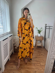 100% Pure Silk Yellow Print Kaftan