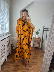 100% Pure Silk Yellow Print Kaftan Josh And Nicol