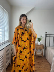 100% Pure Silk Yellow Print Kaftan