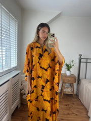 100% Pure Silk Yellow Print Kaftan