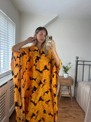 100% Pure Silk Yellow Print Kaftan Josh And Nicol