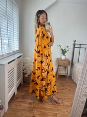 100% Pure Silk Yellow Print Kaftan Josh And Nicol