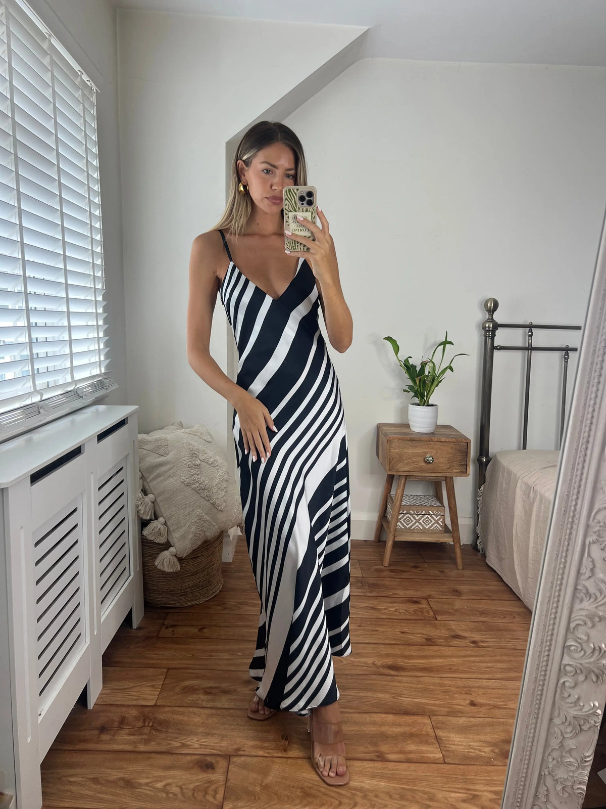 Chrissy Stripe Longer Length Midi Dress with Strap detail Josh And Nicol