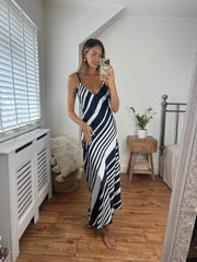 Chrissy Stripe Longer Length Midi Dress with Strap detail