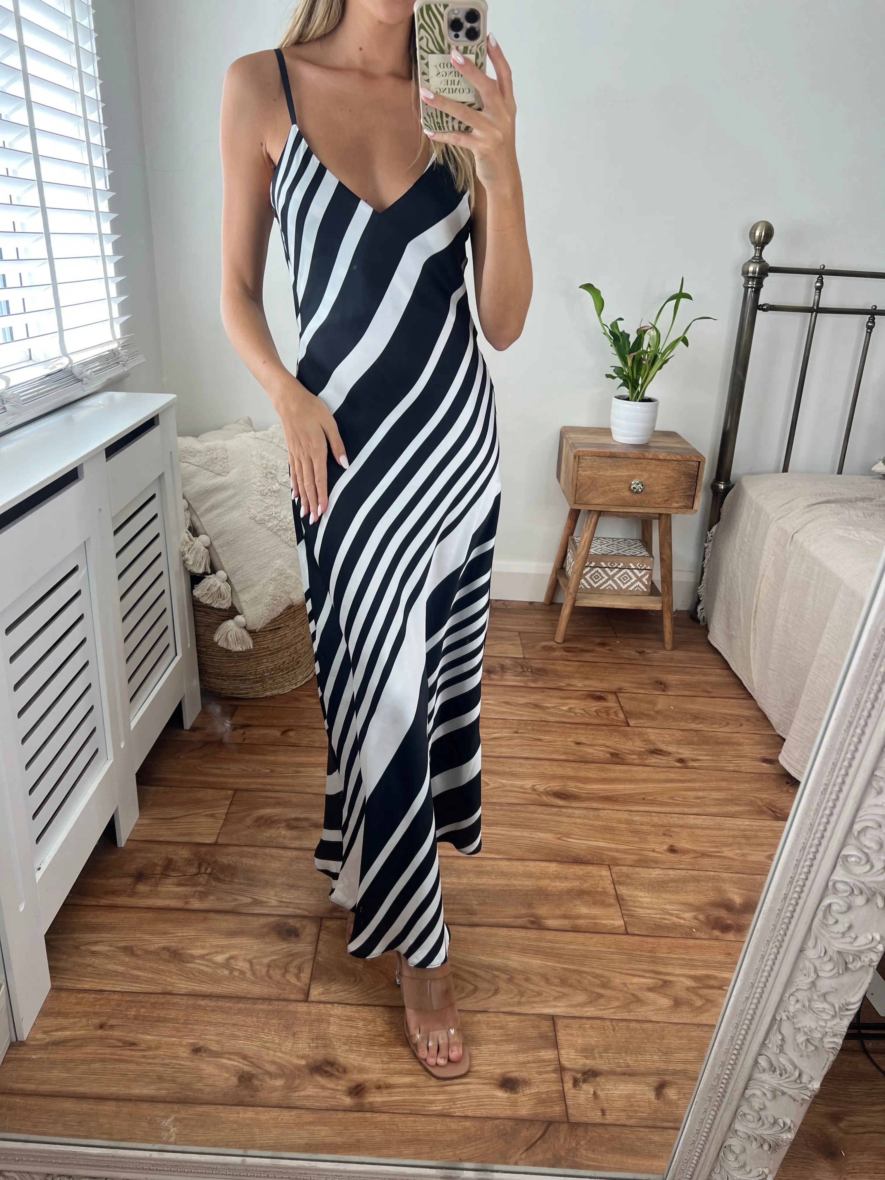 Chrissy Stripe Longer Length Midi Dress with Strap detail Josh And Nicol