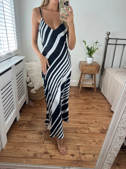 Chrissy Stripe Longer Length Midi Dress with Strap detail Josh And Nicol