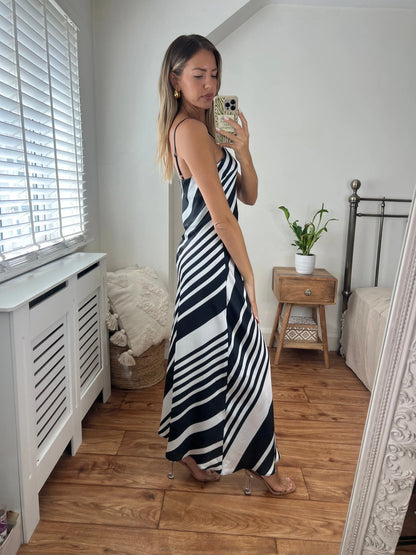 Chrissy Stripe Longer Length Midi Dress with Strap detail Josh And Nicol
