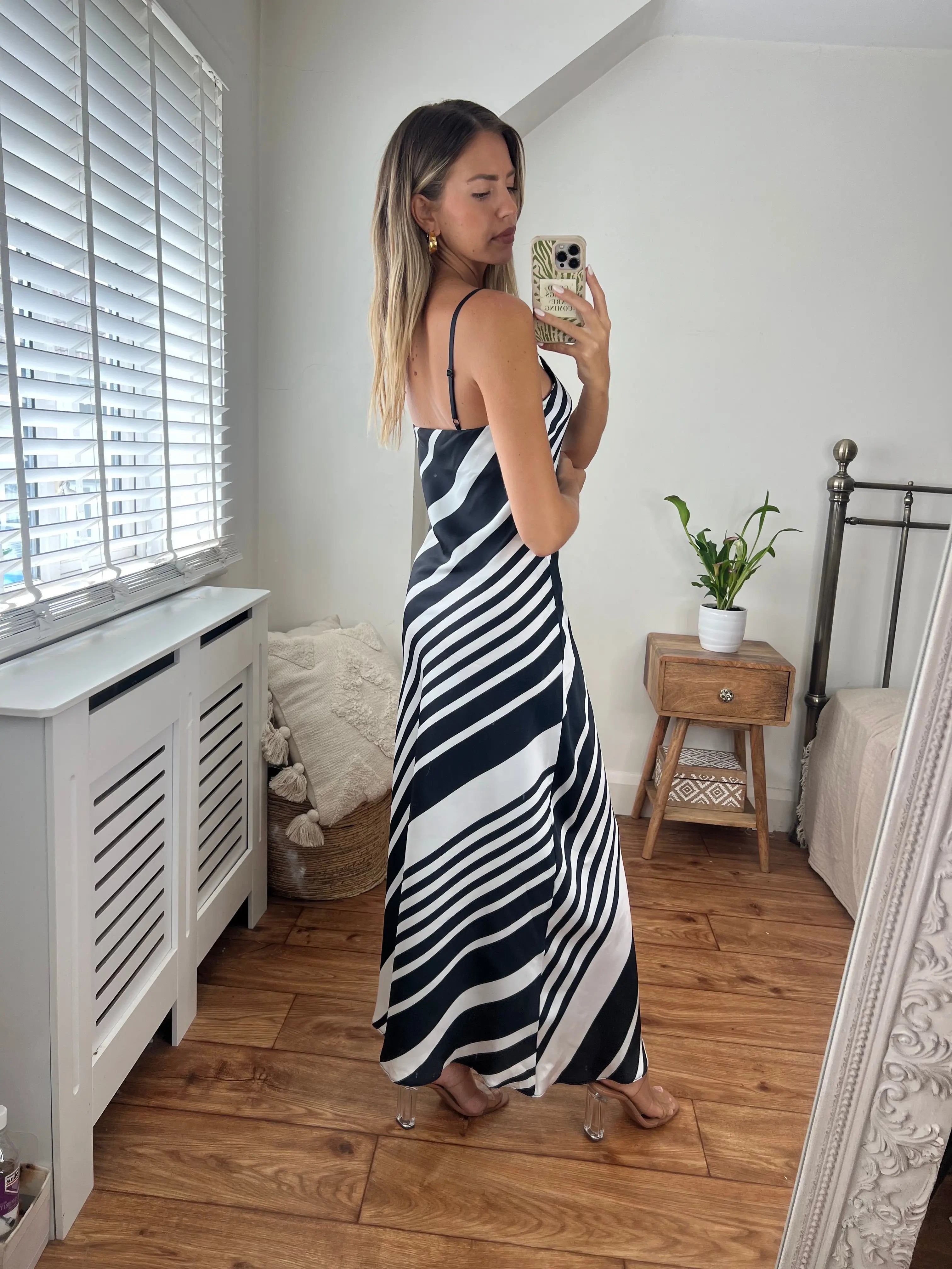 Chrissy Stripe Longer Length Midi Dress with Strap detail Josh And Nicol