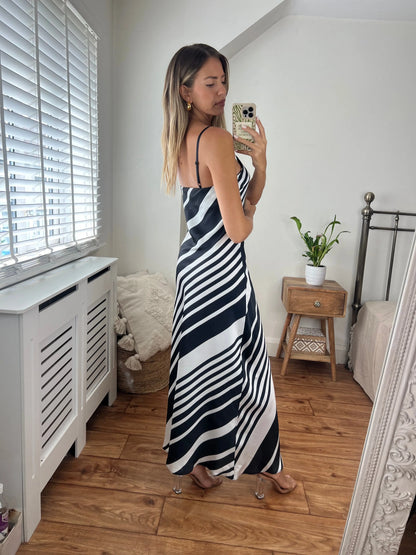 Chrissy Stripe Longer Length Midi Dress with Strap detail Josh And Nicol