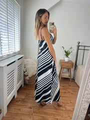 Chrissy Stripe Longer Length Midi Dress with Strap detail