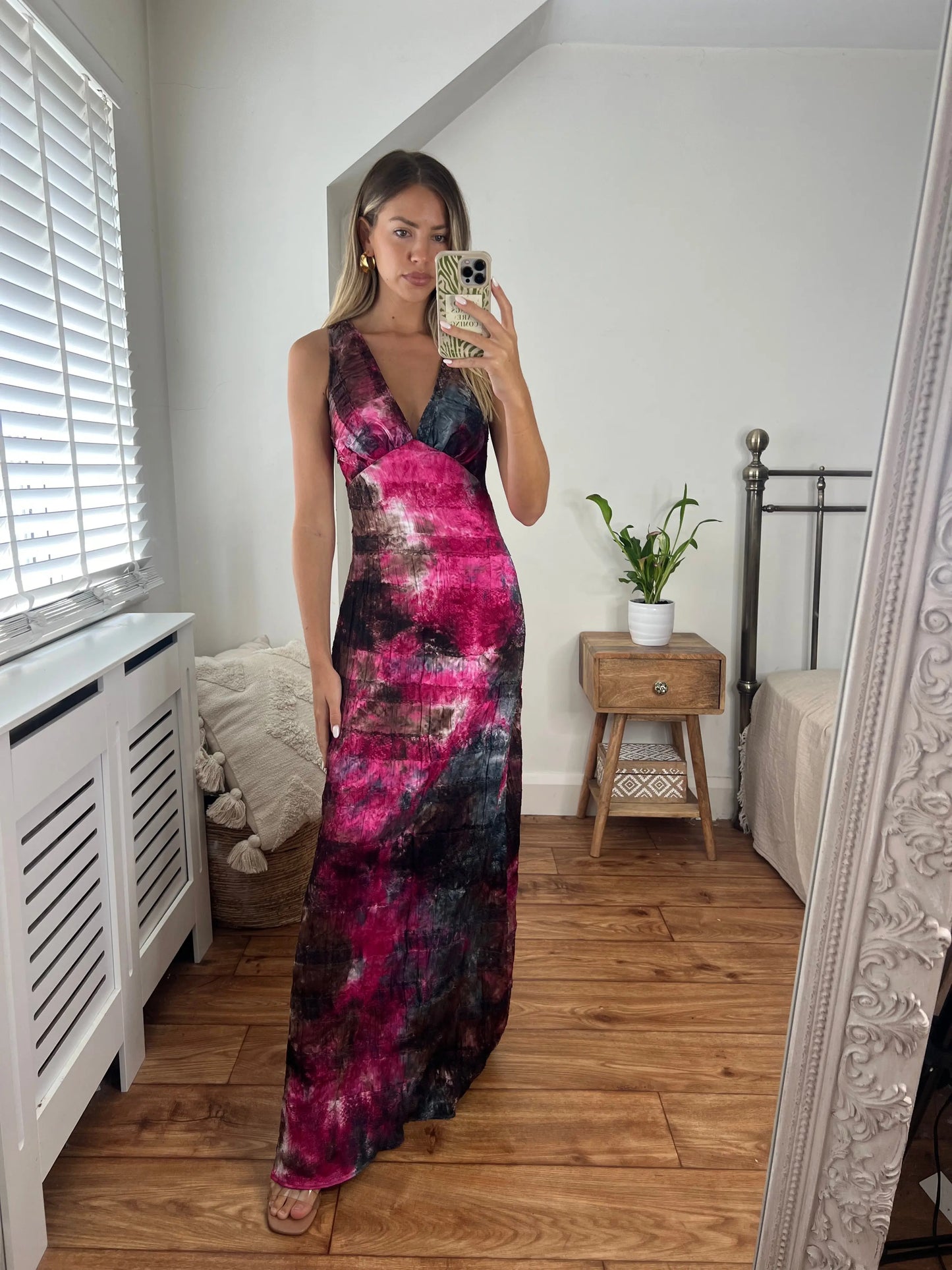Hayley V-Neck Elegant Maxi Printed dress with wide straps in a stunning textured lace and print fabric Josh And Nicol