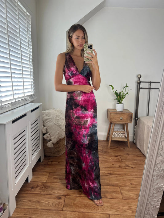 Hayley V-Neck Elegant Maxi Printed dress with wide straps in a stunning textured lace and print fabric Josh And Nicol