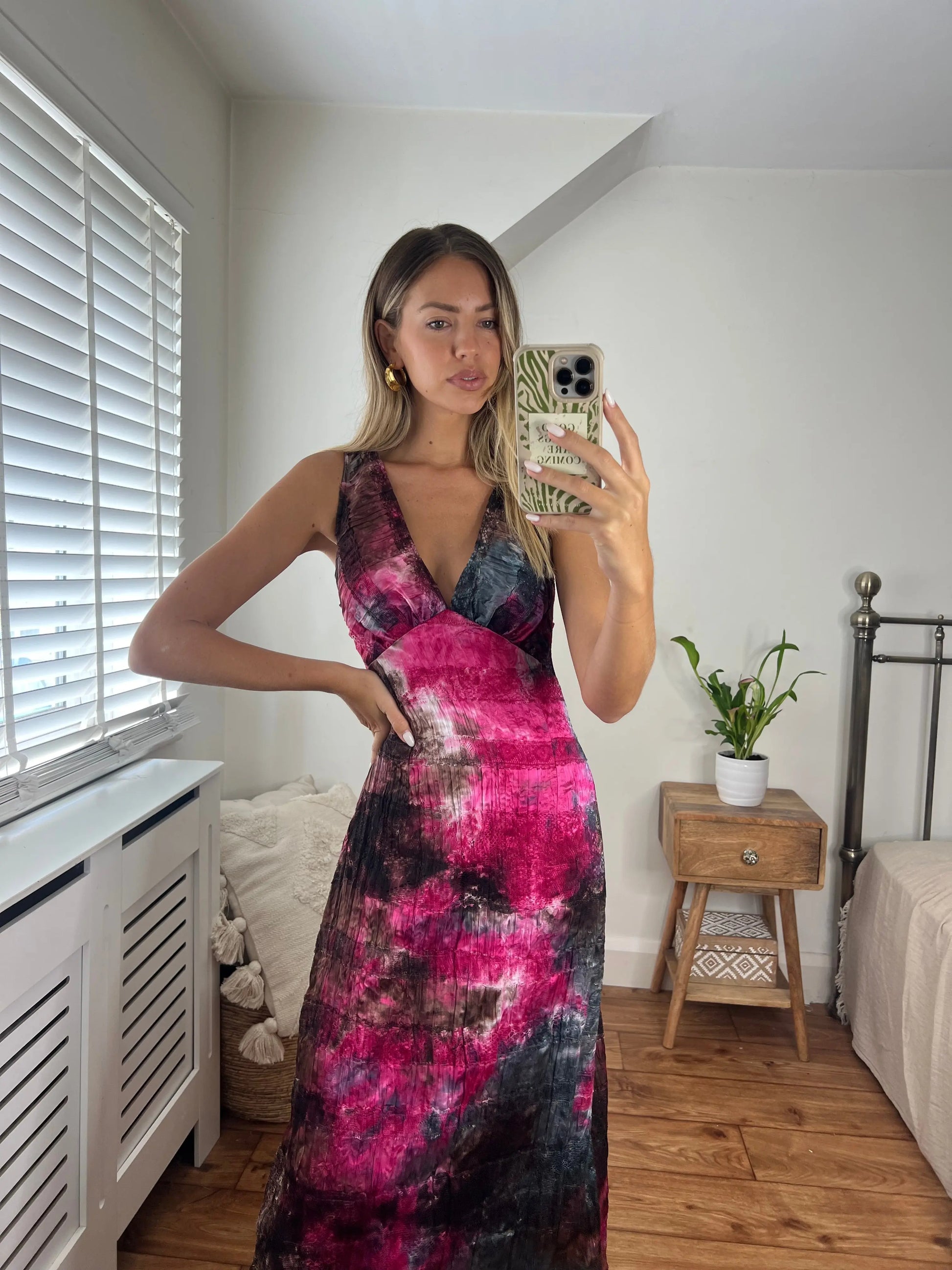 Hayley V-Neck Elegant Maxi Printed dress with wide straps in a stunning textured lace and print fabric Josh And Nicol