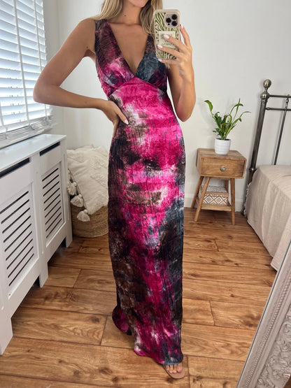 Hayley V-Neck Elegant Maxi Printed dress with wide straps in a stunning textured lace and print fabric Josh And Nicol