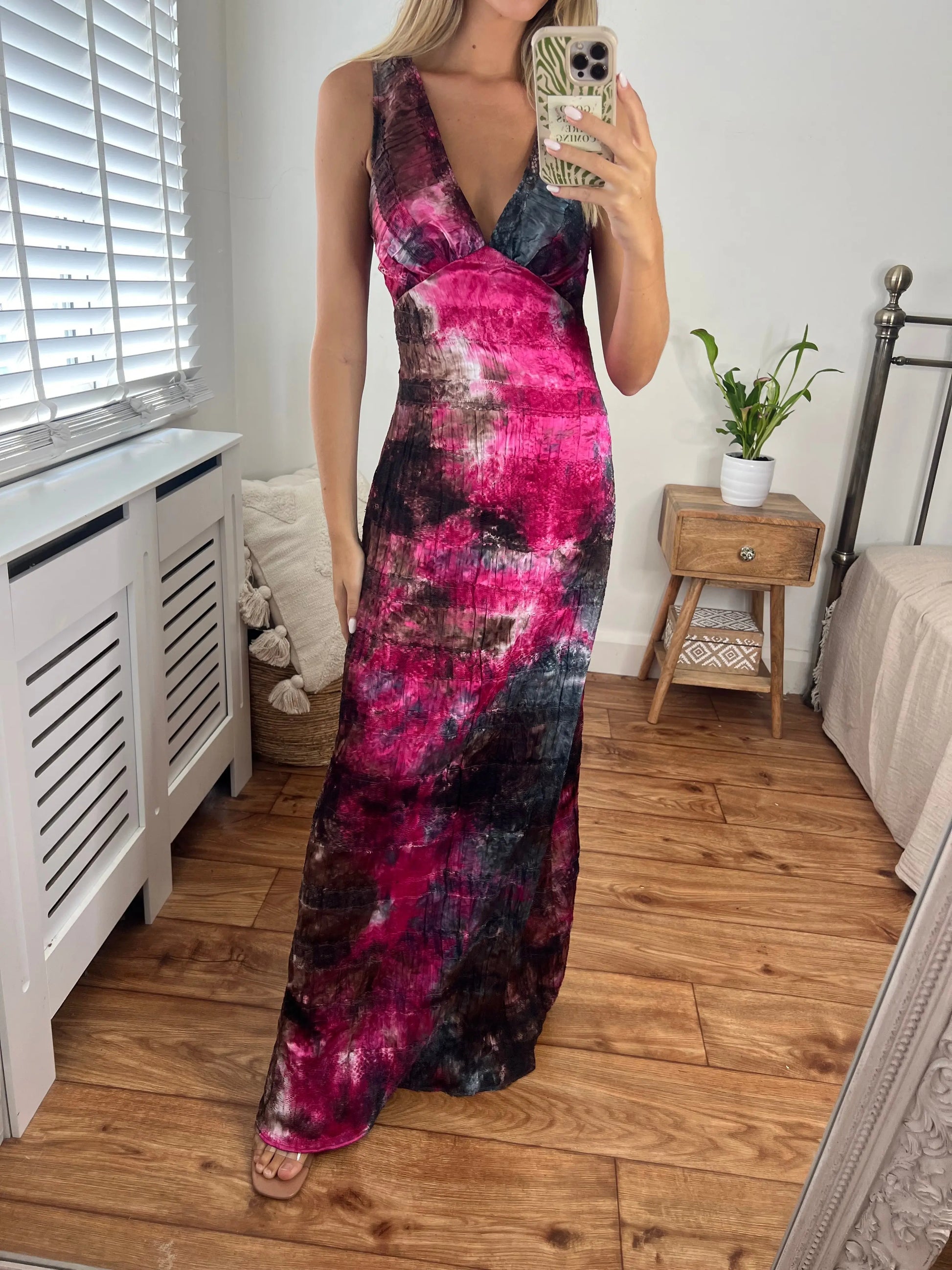 Hayley V-Neck Elegant Maxi Printed dress with wide straps in a stunning textured lace and print fabric Josh And Nicol